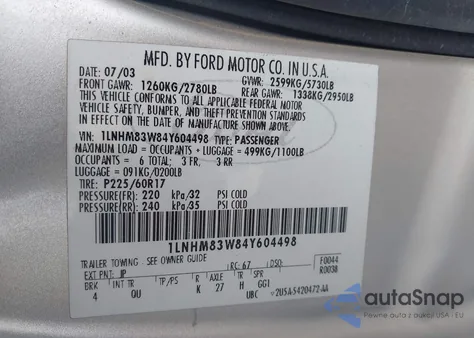 2004 Lincoln Town Car Ultimate из США, поврежденный, VIN 1LNHM83W84Y604498